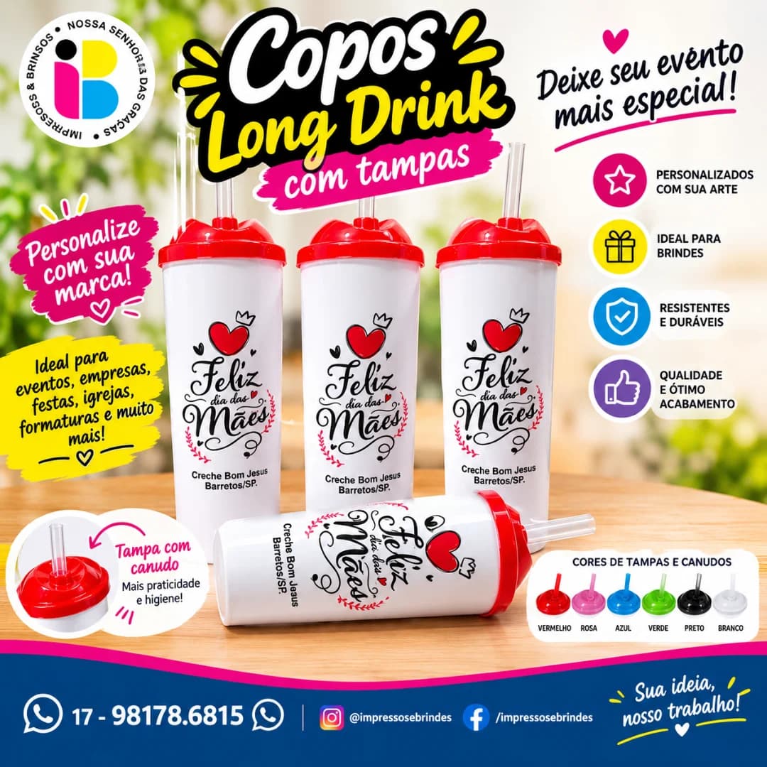 COPO LONG DRINK C/TAMPA e CANUDO